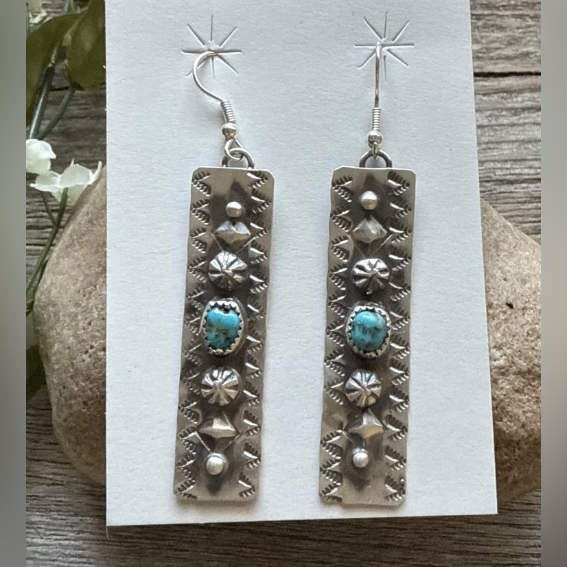 Navajo Native American Sterling Silver Turquoise Earrings R Yazzie Gift